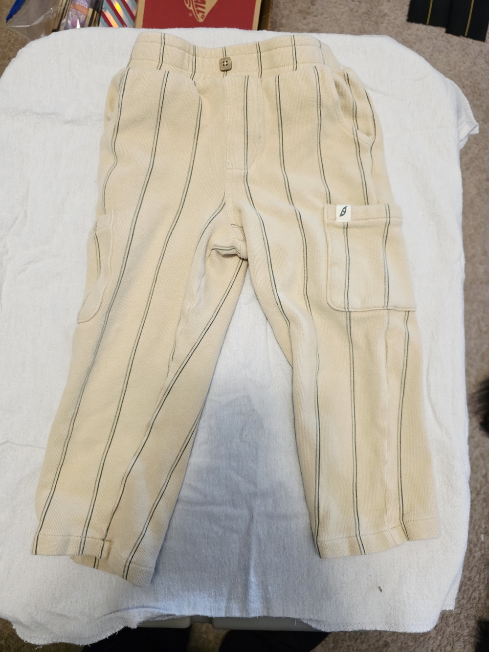 Kids Cream Striped Cargo Pants with Pockets Size 3T